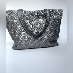 Fabletics Silver Quilted Tote Bag